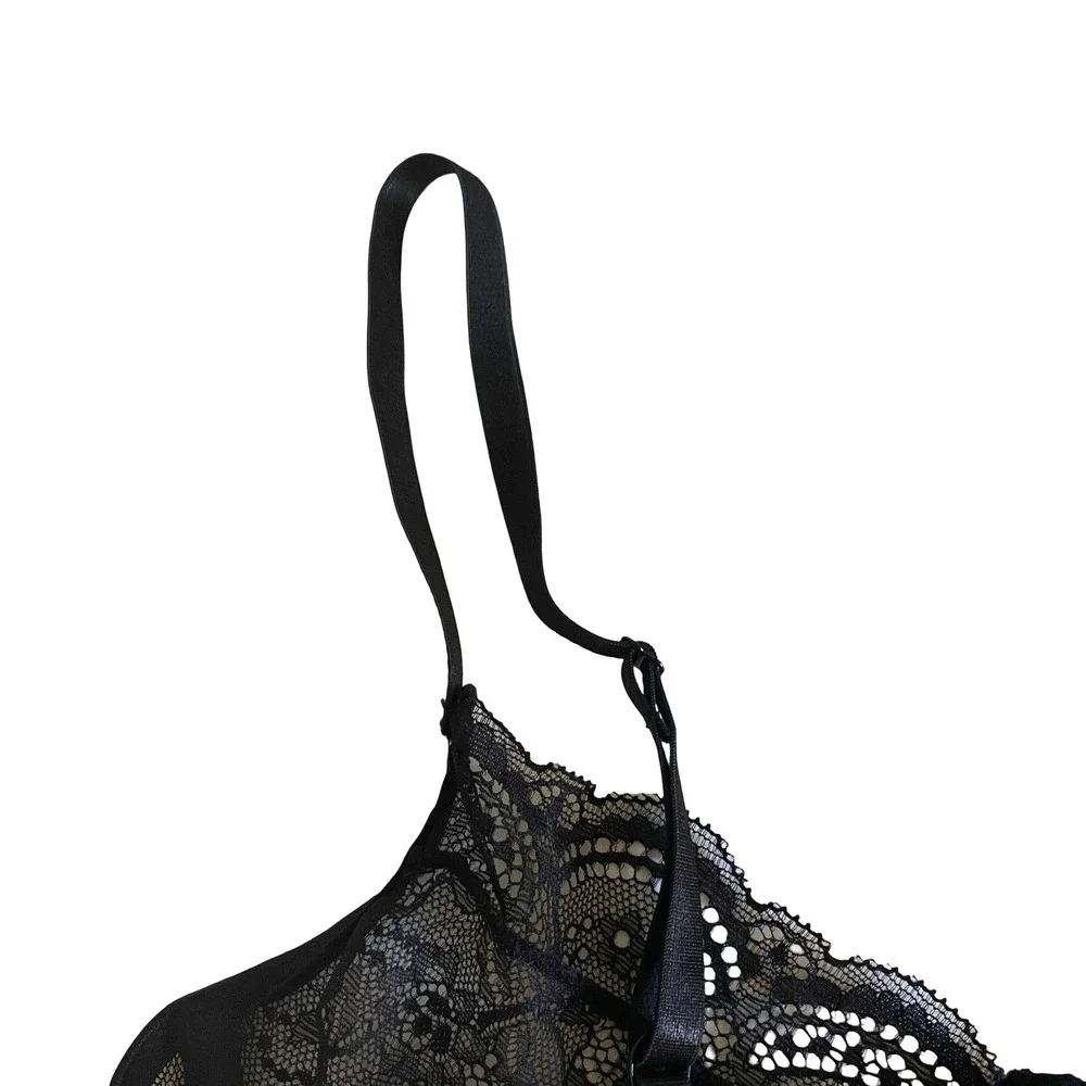 Nasty Gal Black Floral Lace Underwire Bodysuit Cutout Lingerie New Large - Picture 5 of 9